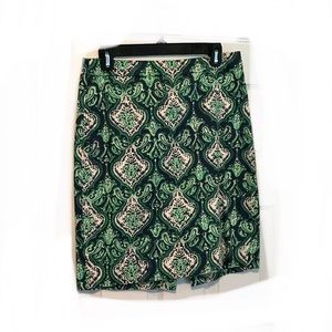JCREW green / navy print pencil skirt